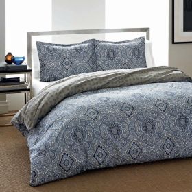 hTwin size 2-Piece Cotton Comforter Set with Blue Gray Medallion Pattern