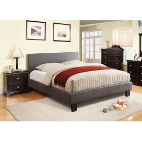 hQueen size Platform Bed with Headboard Upholstered in Gray Faux Leather