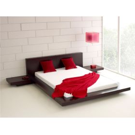 hQueen Modern Platform Bed w/ Headboard and 2 Nightstands in Espresso