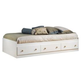 hTwin Size Mates Platform Bed in White/Maple with 2 Storage Drawers