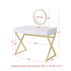 ACME Coleen Vanity Desk w/Mirror & Jewelry Tray in White & Gold Finish AC00667