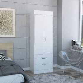 Lisboa Armoire, Rod, Double Door, Two Drawers, Metal Handles -White