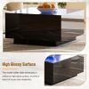 ON-TREND Square High Glossy Coffee Table with 16-color LED Strip Lights, Modern Center Table with 5mm Frosted Tempered Glass Top for Living Room