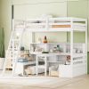 Twin Loft Bed With Storage Shelves, Drawers, Seat And Desk For White Color