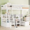 Twin Loft Bed With Storage Shelves, Drawers, Seat And Desk For White Color
