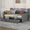 Twin Size Daybed with Storage Drawers, Upholstered Daybed with Charging Station and LED Lights, Gray(Old Item W1580S00023)