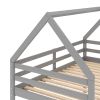 Twin over Twin Low Bunk Bed, House Bed with Ladder