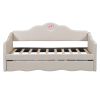 Twin Size Upholstered daybed with Wave-shaped Trundle, Beige