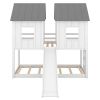Twin over Twin House Bunk Bed with Slide and Windows