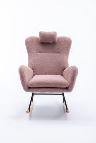 35.5 inch Rocking Chair, Soft Teddy Velvet Fabric Rocking Chair for Nursery (Color: pink, Material: Teddy Velvet)