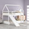 Twin over Twin Low Bunk Bed, House Bed with Ladder , White