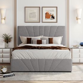Full size Upholstered Platform bed with a Hydraulic Storage System (Color: Gray)