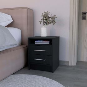 Nightstand Chase: Compact Storage with Shelf & Drawers (Color: Black)