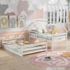 Twin over Full House Bunk Bed with Built-in Ladder,Gray